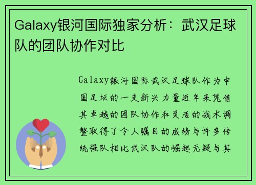 Galaxy银河国际独家分析：武汉足球队的团队协作对比