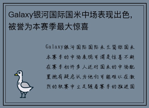 Galaxy银河国际国米中场表现出色，被誉为本赛季最大惊喜